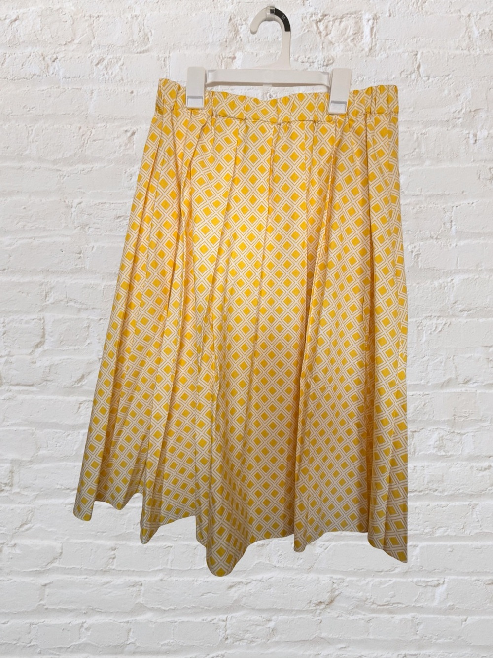 NWT Michael Michael Kors Yellow Geo Diamond Print Pleated Midi Skirt Cotton Med - Picture 5 of 8